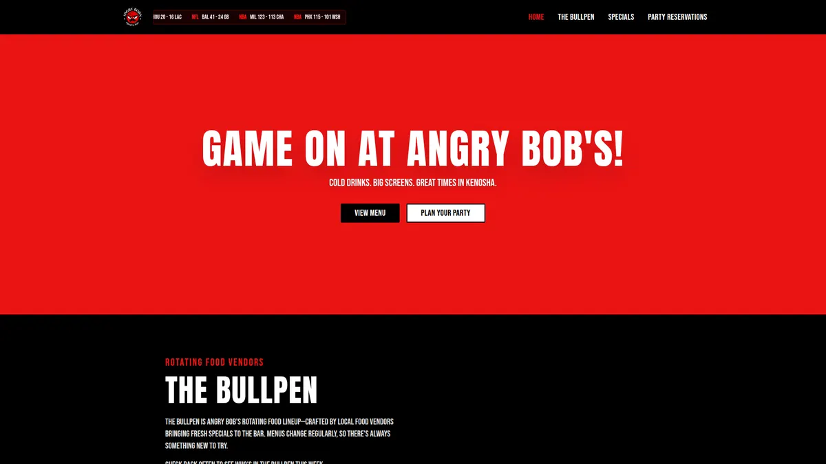 Angry Bob's Saloon — AI-ready website launched in 7 days by SunliftAI. A lively bar and grill serving great food and drinks in a fun, welcoming atmosphere.