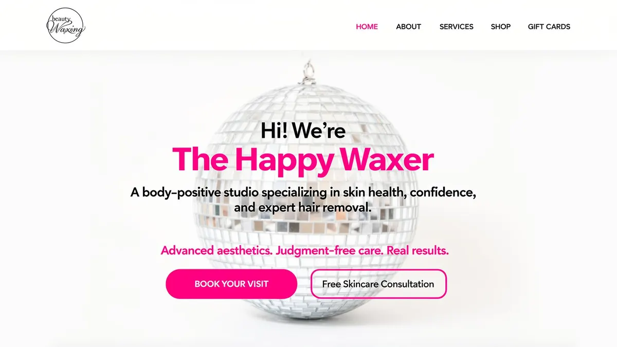 The Happy Waxer — AI-ready website launched in 7 days by SunliftAI. Body-positive beauty studio specializing in expert waxing, skin health, and skincare consultations.