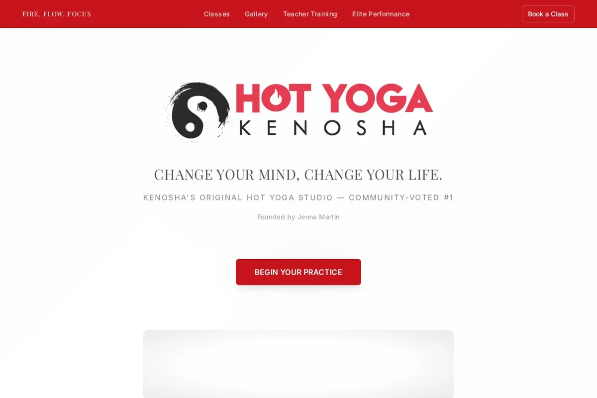 Hot Yoga Kenosha website designed and built by SunliftAI — Fitness & Wellness in Kenosha, WI