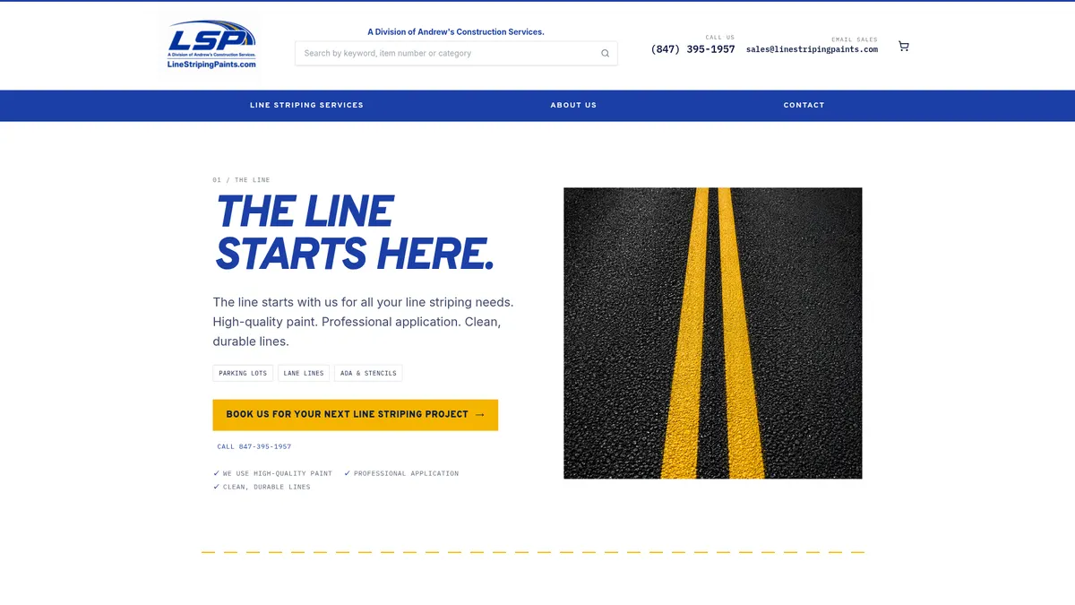 Line Striping Paints — AI-ready website launched in 7 days by SunliftAI. Professional line striping and pavement-marking service for parking lots, lane lines, crosswalks, and ADA stalls.